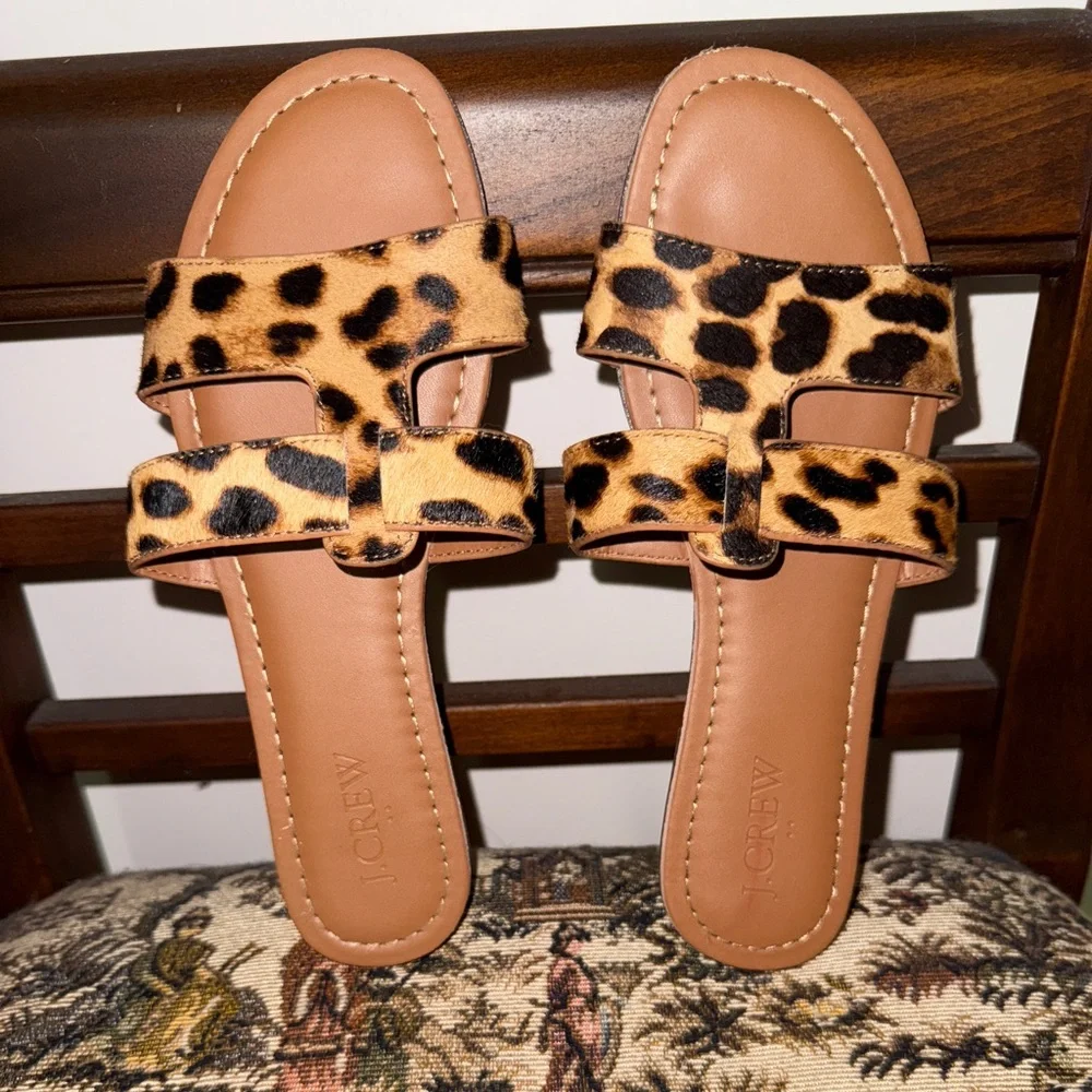 J.Crew Calf Hair Leopard Beachside Slide Sandals | Size 6